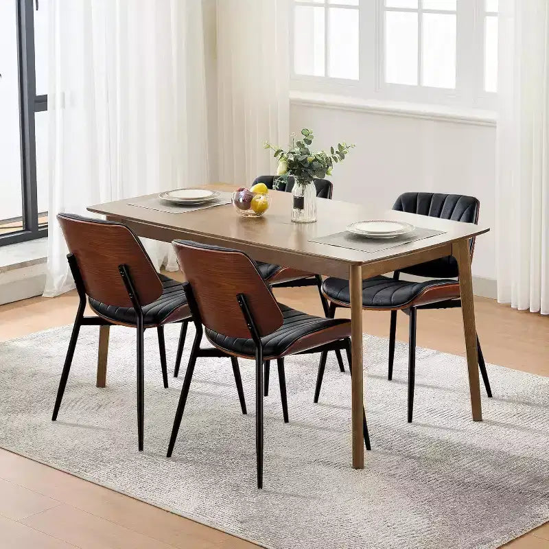 Chaises de salle à manger modernes du milieu du siècle, lot de 2, avec revêtement en cuir PU, dossier en bois courbé de noyer et pieds réglables