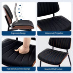 Chaises de salle à manger modernes du milieu du siècle, lot de 2, avec revêtement en cuir PU, dossier en bois courbé de noyer et pieds réglables