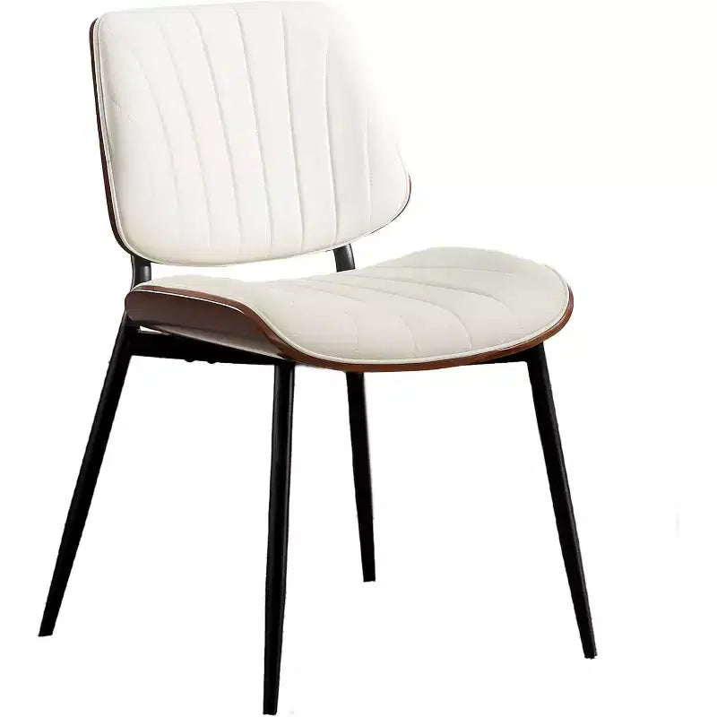 Chaises de salle à manger modernes du milieu du siècle, lot de 2, avec revêtement en cuir PU, dossier en bois courbé de noyer et pieds réglables