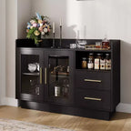 Premium LED Wine Bar Cabinet with Glass Doors & Storage Drawers - Versatile Home Bar Furniture for Kitchen, Dining Room, Office, Game Room