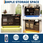 Meuble Bar à Vin LED Haut de Gamme avec Portes Vitrées et Tiroirs de Rangement - Mobilier de Bar Polyvalent pour Cuisine, Salle à Manger, Bureau, Salle de Jeux