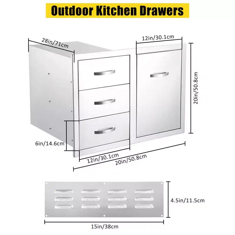 Tiroirs de cuisine d'extérieur en acier inoxydable COZONY, meuble de rangement encastré étanche pour îlots de barbecue, patio, jardin