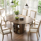 Table à manger extensible HOMCOM pour 6 personnes, table de cuisine ovale de style rustique de 152 cm avec étagère de rangement à 2 niveaux et portes coulissantes cannelées