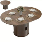Table à manger extensible HOMCOM pour 6 personnes, table de cuisine ovale de style rustique de 152 cm avec étagère de rangement à 2 niveaux et portes coulissantes cannelées
