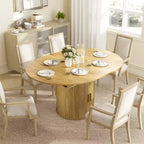 Table à manger extensible HOMCOM pour 6 personnes, table de cuisine ovale de style rustique de 152 cm avec étagère de rangement à 2 niveaux et portes coulissantes cannelées