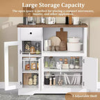 Coolmee Meuble de Cuisine Micro-ondes avec Rangement et Tiroirs, Buffet Moderne Compact avec Portes Vitrées et Étagère Réglable, Buffet en Bois