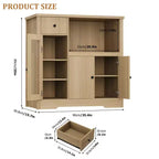 Coolmee Meuble de Cuisine Micro-ondes avec Rangement et Tiroirs, Buffet Moderne Compact avec Portes Vitrées et Étagère Réglable, Buffet en Bois