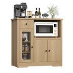 Coolmee Meuble de Cuisine Micro-ondes avec Rangement et Tiroirs, Buffet Moderne Compact avec Portes Vitrées et Étagère Réglable, Buffet en Bois