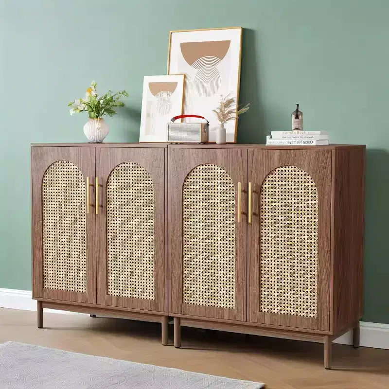 Ensemble de 2 buffets, armoire de rangement en rotin avec portesBrwo