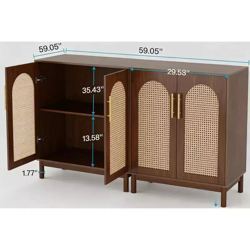 Ensemble de 2 buffets, armoire de rangement en rotin avec portesBrwo