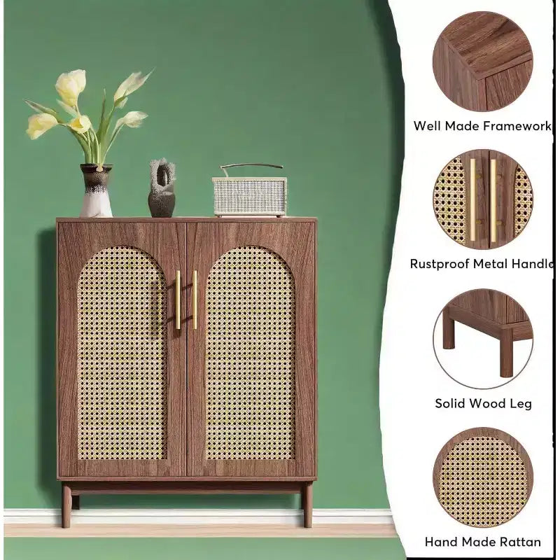 Ensemble de 2 buffets, armoire de rangement en rotin avec portesBrwo