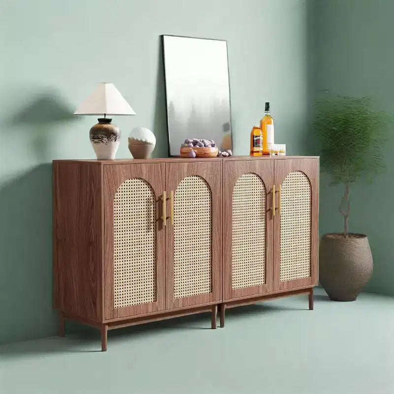 Ensemble de 2 buffets, armoire de rangement en rotin avec portesBrwo