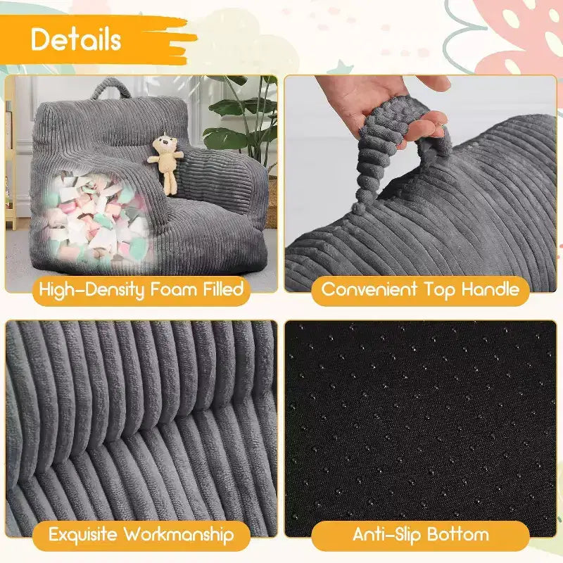Fauteuil Poire pour Enfants, Chaise Confortable pour Tout-Petits avec Ours Fraise, Canapé Poire pour Tout-Petits Garçons et Filles, Canapé Paresseux Housse en Velours Côtelé Doux