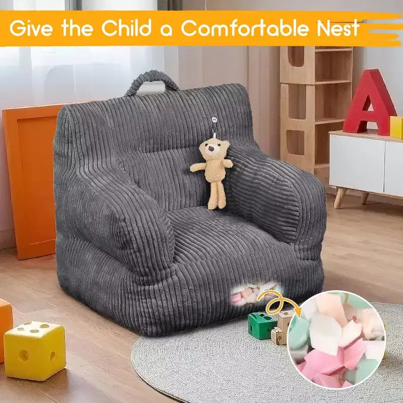 Fauteuil Poire pour Enfants, Chaise Confortable pour Tout-Petits avec Ours Fraise, Canapé Poire pour Tout-Petits Garçons et Filles, Canapé Paresseux Housse en Velours Côtelé Doux