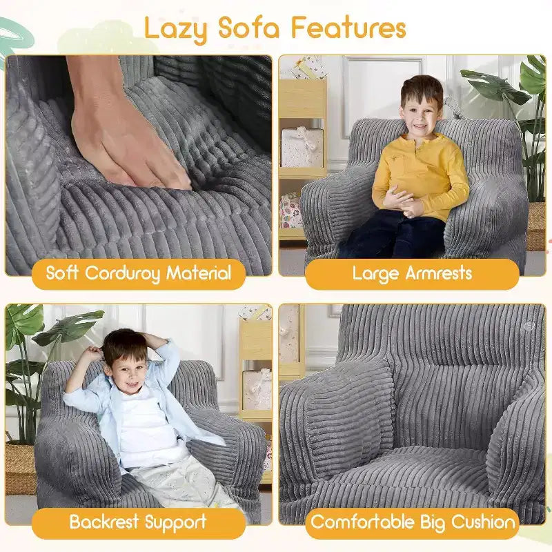Fauteuil Poire pour Enfants, Chaise Confortable pour Tout-Petits avec Ours Fraise, Canapé Poire pour Tout-Petits Garçons et Filles, Canapé Paresseux Housse en Velours Côtelé Doux