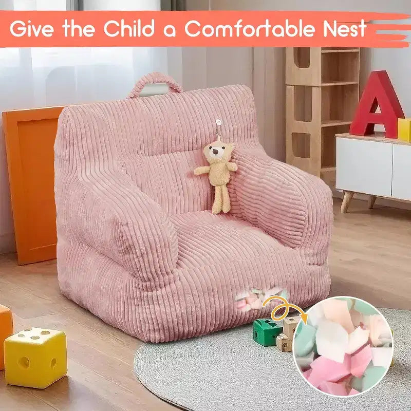 Fauteuil Poire pour Enfants, Chaise Confortable pour Tout-Petits avec Ours Fraise, Canapé Poire pour Tout-Petits Garçons et Filles, Canapé Paresseux Housse en Velours Côtelé Doux