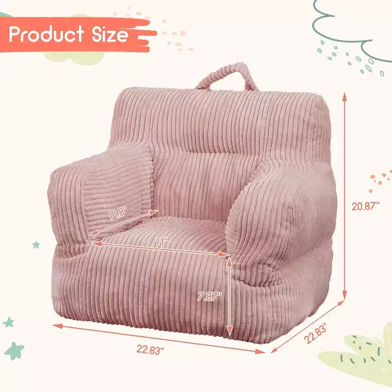 Fauteuil Poire pour Enfants, Chaise Confortable pour Tout-Petits avec Ours Fraise, Canapé Poire pour Tout-Petits Garçons et Filles, Canapé Paresseux Housse en Velours Côtelé Doux