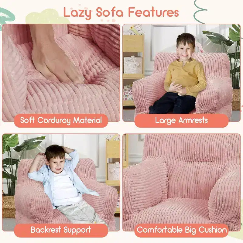 Fauteuil Poire pour Enfants, Chaise Confortable pour Tout-Petits avec Ours Fraise, Canapé Poire pour Tout-Petits Garçons et Filles, Canapé Paresseux Housse en Velours Côtelé Doux