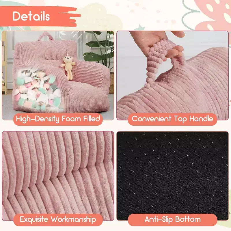 Fauteuil Poire pour Enfants, Chaise Confortable pour Tout-Petits avec Ours Fraise, Canapé Poire pour Tout-Petits Garçons et Filles, Canapé Paresseux Housse en Velours Côtelé Doux