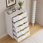 Commode cannelée pour chambre à coucher avec 5 tiroirs, commode moderne de 112,5 cm de hauteur avec poignée en métal, organisateur de rangement de vêtements en bois