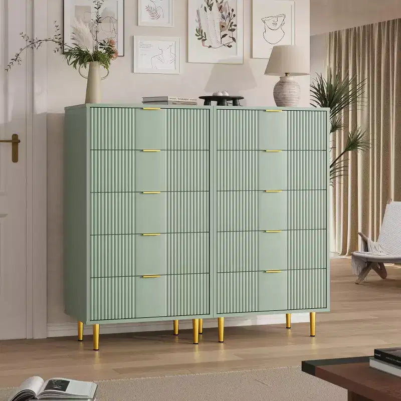 Commode cannelée pour chambre à coucher avec 5 tiroirs, commode moderne de 112,5 cm de hauteur avec poignée en métal, organisateur de rangement de vêtements en bois