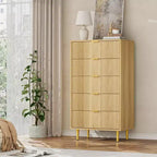 Commode cannelée pour chambre à coucher avec 5 tiroirs, commode moderne de 112,5 cm de hauteur avec poignée en métal, organisateur de rangement de vêtements en bois