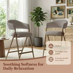 Chaise de salle à manger en tissu doux avec dossier incurvé et pieds aspect bois, chaise d'appoint de cuisine avec repose-pieds intégré