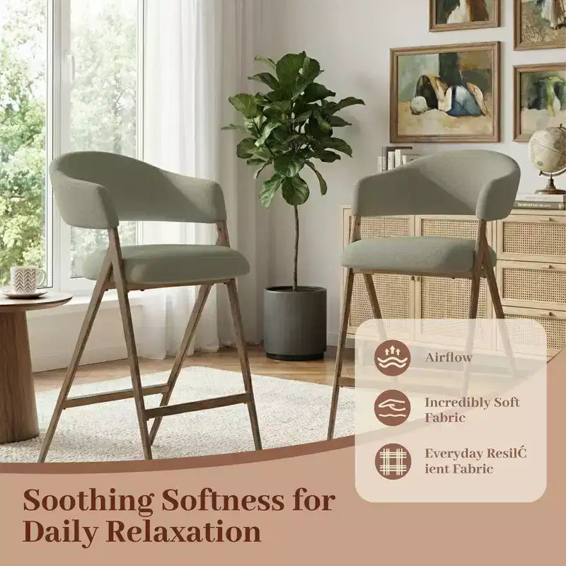 Chaise de salle à manger en tissu doux avec dossier incurvé et pieds aspect bois, chaise d'appoint de cuisine avec repose-pieds intégré