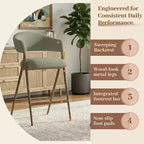 Chaise de salle à manger en tissu doux avec dossier incurvé et pieds aspect bois, chaise d'appoint de cuisine avec repose-pieds intégré