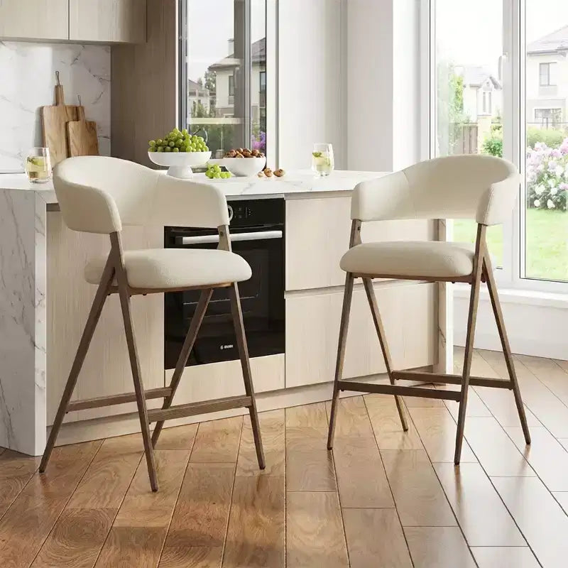 Soft Fabric Dining Chair with Sweeping Backrest & Wood-Look Legs, Kitchen Side Chair with Integrated Footrest
