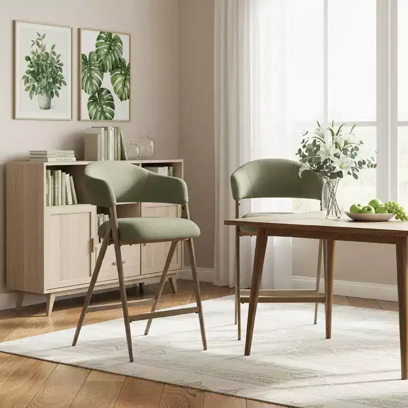 Chaise de salle à manger en tissu doux avec dossier incurvé et pieds aspect bois, chaise d'appoint de cuisine avec repose-pieds intégré