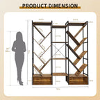 COZONY Bibliothèque triple à 6 niveaux, design d'arbre industriel avec 24 étagères ouvertes, étagère de présentation en bois et métal pour salon et bureau à domicile