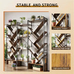 COZONY Bibliothèque triple à 6 niveaux, design d'arbre industriel avec 24 étagères ouvertes, étagère de présentation en bois et métal pour salon et bureau à domicile