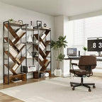 COZONY Bibliothèque triple à 6 niveaux, design d'arbre industriel avec 24 étagères ouvertes, étagère de présentation en bois et métal pour salon et bureau à domicile