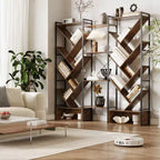 COZONY Bibliothèque triple à 6 niveaux, design d'arbre industriel avec 24 étagères ouvertes, étagère de présentation en bois et métal pour salon et bureau à domicile