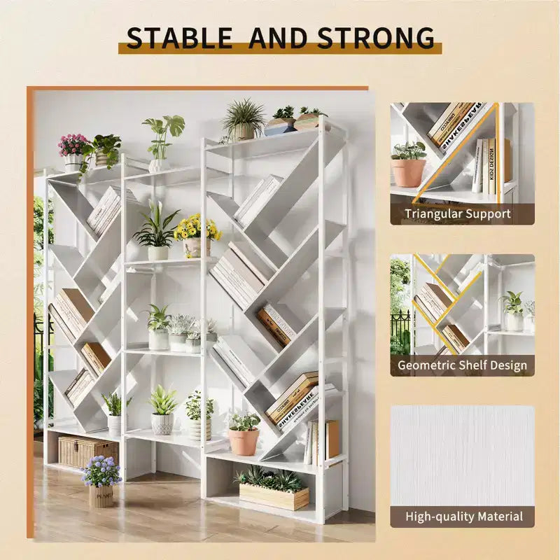 COZONY Bibliothèque triple à 6 niveaux, design d'arbre industriel avec 24 étagères ouvertes, étagère de présentation en bois et métal pour salon et bureau à domicile