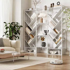 COZONY Bibliothèque triple à 6 niveaux, design d'arbre industriel avec 24 étagères ouvertes, étagère de présentation en bois et métal pour salon et bureau à domicile