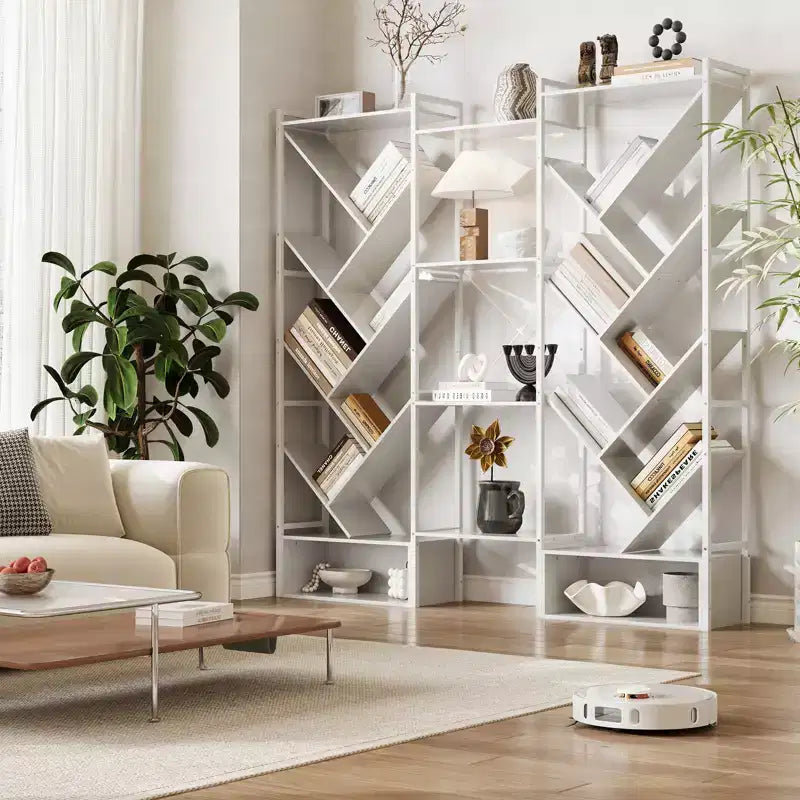 COZONY Bibliothèque triple à 6 niveaux, design d'arbre industriel avec 24 étagères ouvertes, étagère de présentation en bois et métal pour salon et bureau à domicile