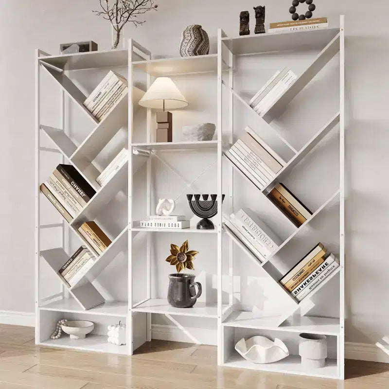 COZONY Bibliothèque triple à 6 niveaux, design d'arbre industriel avec 24 étagères ouvertes, étagère de présentation en bois et métal pour salon et bureau à domicile