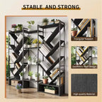 COZONY Bibliothèque triple à 6 niveaux, design d'arbre industriel avec 24 étagères ouvertes, étagère de présentation en bois et métal pour salon et bureau à domicile