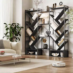 COZONY Bibliothèque triple à 6 niveaux, design d'arbre industriel avec 24 étagères ouvertes, étagère de présentation en bois et métal pour salon et bureau à domicile