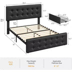 Lit de rangement grand lit/très grand lit avec 4 tiroirs et tête de lit réglable - Lit plateforme rembourré en lin/PU/velours
