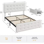 Lit de rangement grand lit/très grand lit avec 4 tiroirs et tête de lit réglable - Lit plateforme rembourré en lin/PU/velours