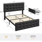 Lit de rangement grand lit/très grand lit avec 4 tiroirs et tête de lit réglable - Lit plateforme rembourré en lin/PU/velours