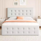 Lit de rangement grand lit/très grand lit avec 4 tiroirs et tête de lit réglable - Lit plateforme rembourré en lin/PU/velours