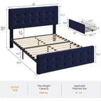Lit de rangement grand lit/très grand lit avec 4 tiroirs et tête de lit réglable - Lit plateforme rembourré en lin/PU/velours