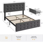 Lit de rangement grand lit/très grand lit avec 4 tiroirs et tête de lit réglable - Lit plateforme rembourré en lin/PU/velours