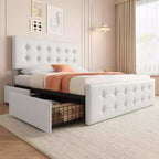 Full/Queen/King Storage Bed Frame with 4 Drawers & Adjustable Headboard - Linen/PU/Velvet Upholstered Platform Bed