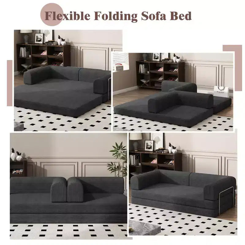 Canapé-lit en velours côtelé, matelas pliant avec cadre à forme fixe, futon convertible 3 places taille King, canapé de sol sans assemblage