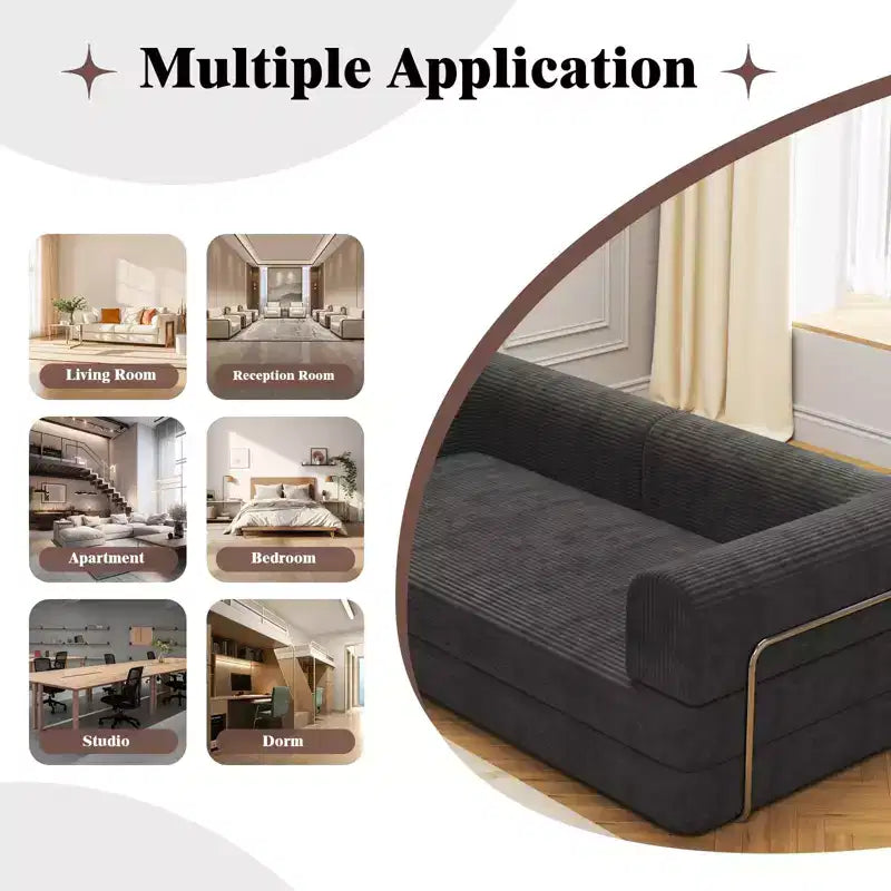 Canapé-lit en velours côtelé, matelas pliant avec cadre à forme fixe, futon convertible 3 places taille King, canapé de sol sans assemblage
